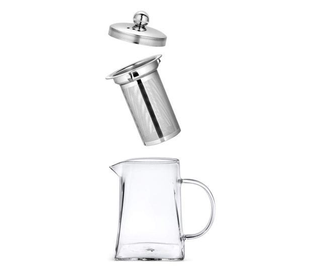 Set ceainic cu 2 cani, Quasar & Co., cu infuzor, capac si 2 cani cu pereti dubli, 550 ml/2 x 250 ml, transparent