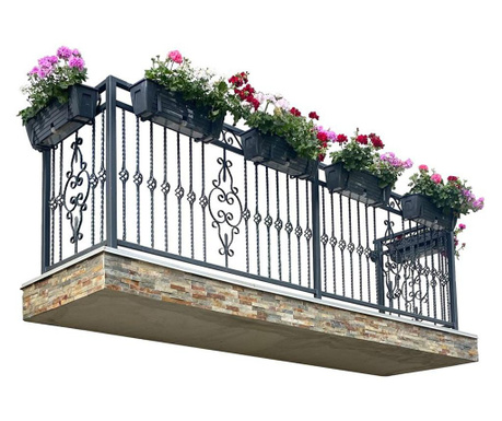 Balustrada Fier Forjat Balcon Model T1 , 3m x 1m H 1m , Vopsire in camp electrostic, Finisaje Premium , BalustradeTM, Metal Gri