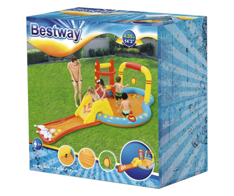 Centru de joaca gonflabil Soda Summer pentru copii, cu piscina, topogan, cos de baschet gonflabil, popice gonflabile, inele gonf