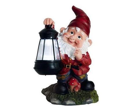 Decoratiune gradina, ceramica/plastic, lampa solara, pitic, 17x16x27 cm