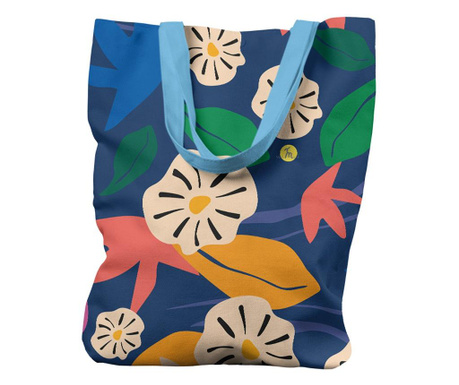 Geanta de plaja handmade tote liner cu captuseala, pattern cu flori hawaiene, multicolor, 45x37 cm