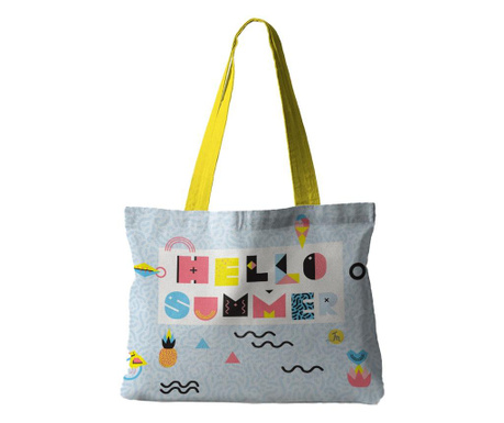 Geanta de plaja handmade Tote Fatty cu captuseala, hello summer figurine geometrice, multicolor, 37x45 cm