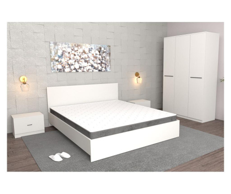 Set dormitor roxana alb cu pat Lorena 140x200 cm, cu dulap david 123x192 cm cu usi batante si noptiere Lorena 44x32x23 cm