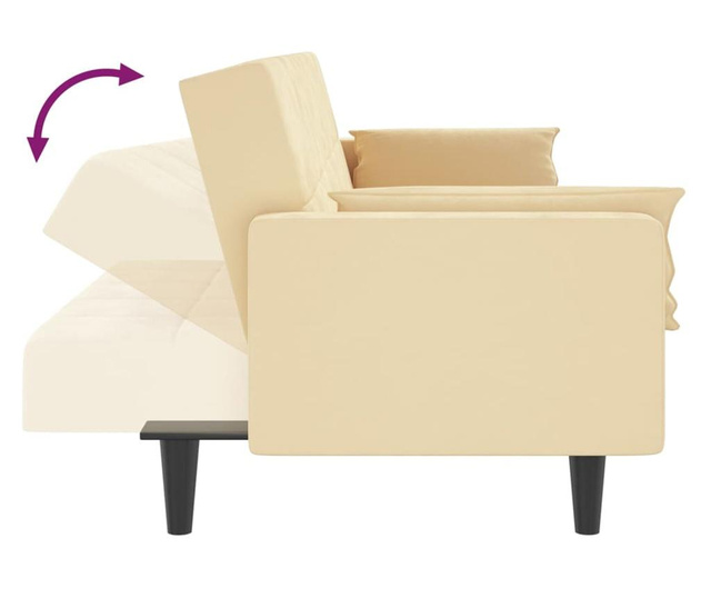 Canapea extensibilă cu 2 locuri, 2 perne, crem, catifea