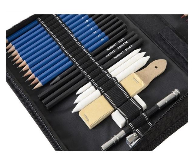 Set 96 piese cu creioane grafit colorate si pentru schite Nassau Fine Art