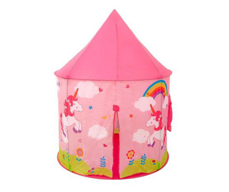Cort tip casa pentru copii, model castel, imprimeu unicorn, 100x135 cm