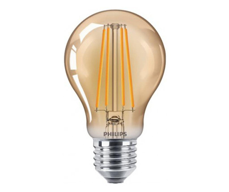Bec LED vintage (decorativ) Philips Classic, E27, 5.5W (48W), 600 lm, 2500K, flacara, Gold