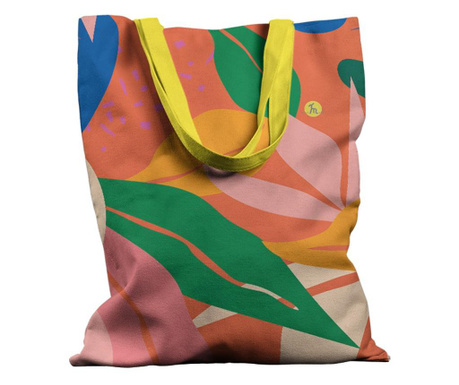 Geanta de Plaja Handmade Tote Basic, Pattern cu Frunze Exotice, Multicolor, 43x37 cm