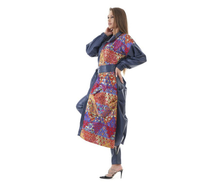 Jacheta tip kimono din piele si jacquard satinat multicolor  38