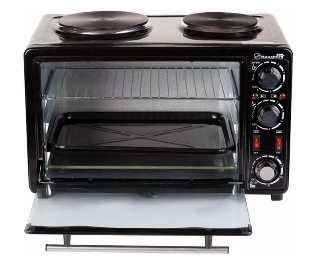 Готварска печка с котлони Hausberg HB-8010, 2000W, 35 l, 250C, Фурна:1500W, Котлони: 1000+700W, Черен