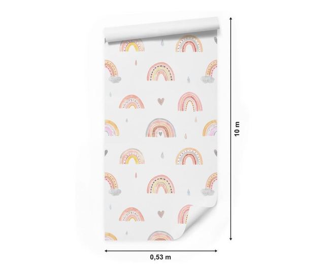 Tapéta Gyerekeknek Pasztell SZIVÁRVÁNY Felhők Szívek 3D 1000x53cm