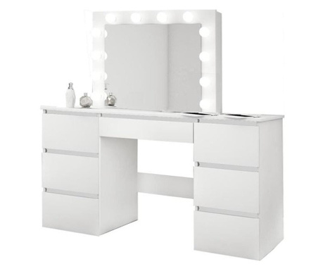Тоалетка/грим, бяла, с огледало и светодиоди, 130х43х143 см