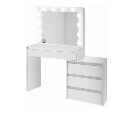 Тоалетка/грим, бяла, с огледало и светодиоди, 115х43х145 см