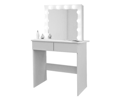 Тоалетна / маса за гримиране, бяла, с огледало и светодиоди, 90x50x141 см