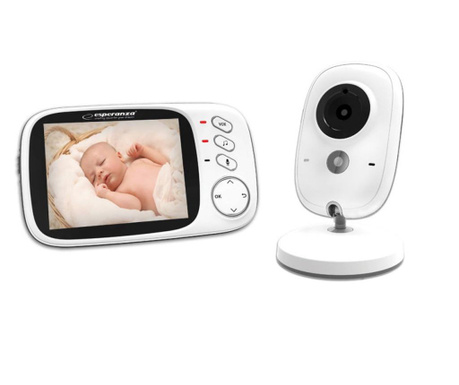 Бебефон с камера Esperanza EHM002, 50 метра, Батерия 20ч, Термометър, Нощно виждане, LCD екран, Бял