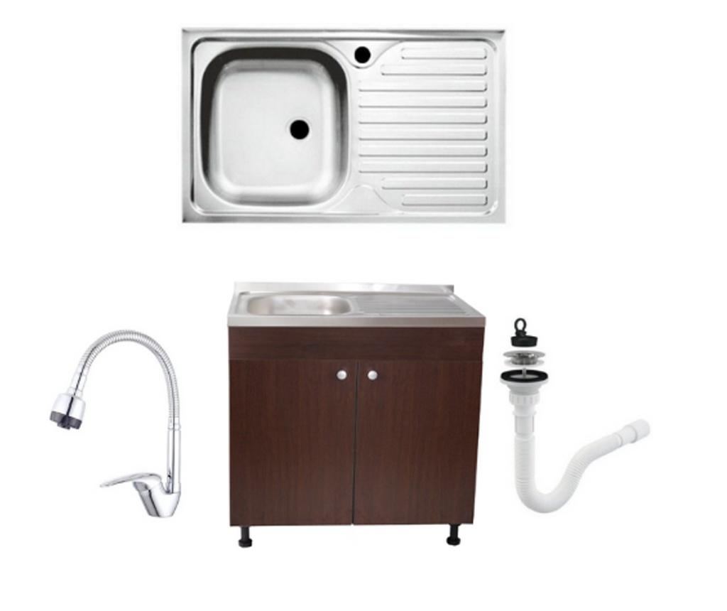 Set, masca chiuveta wenghe, raulconstruct, 80x50x 80 cm, chiuveta anticalcar, baterie lebada flexibila si sifon scurgere - 8