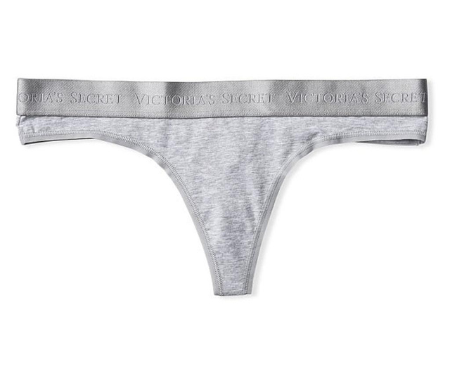 Chiloti tanga Victoria's Secret, Logo Cotton Thong Panty, Gri, M INTL