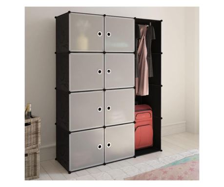 Dulap modular cu 9 compartimente, 37x115x150 cm, negru și alb - Vivre