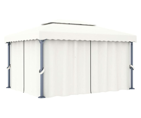 Pavilion cu perdea, alb crem, 4 x 3 m, aluminiu