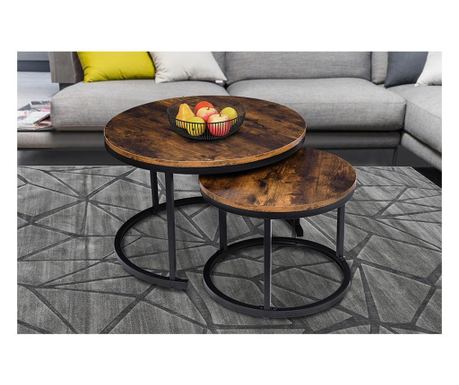 Set 2 masute de cafea galen stejar invechit - negru 47 x 70 si 39,5 x 50 cm