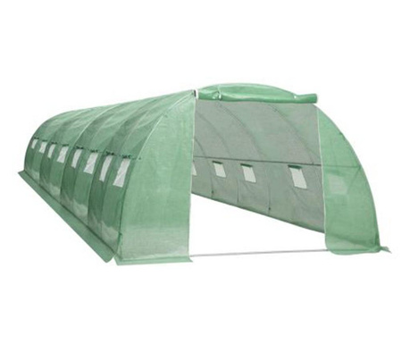 Sera tunel solar 30mp cu folie verde de gradina cu structura solida otel zincat 10x3x2 m