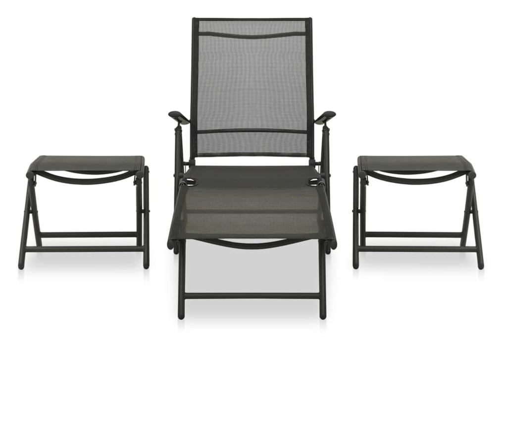Set vrtnega pohištva, 3 kosi, črna, tekstilena in aluminij - 2