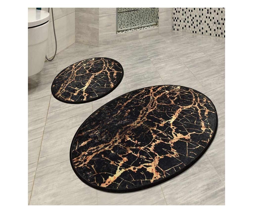 Set covoare baie Chilai Home 359CHL2402, 2 bucati, tesatura catifea 100% antibacteriana, Negru/auriu - 2