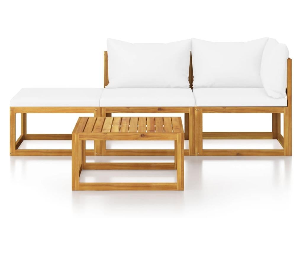 Градински комплект с кремави възглавници, 4 части, акация масив - 2