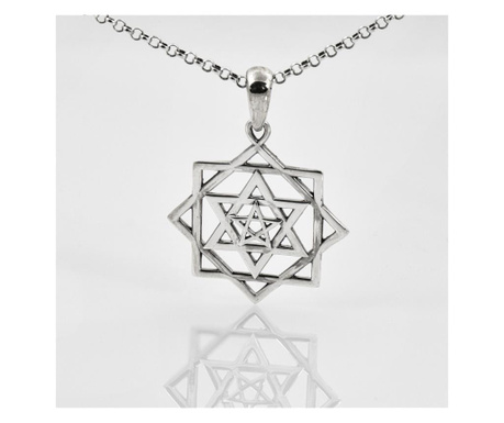 Amuletă de argint "Steaua lui David" 66 cm lanț de piele