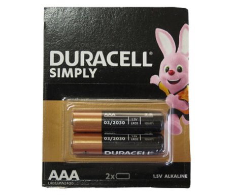 Set 2 baterii Duracell Simply, R3, alkaline, AAA