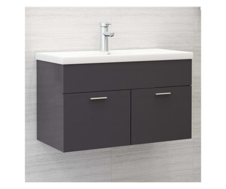 Долен шкаф за мивка, сив гланц, 80x38,5x46 см, ПДЧ