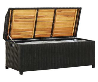 Bancă de depozitare pentru grădină, negru, 120 cm, poliratan