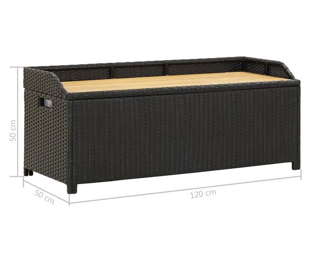 Bancă de depozitare pentru grădină, negru, 120 cm, poliratan