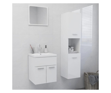 magasfényű fehér forgácslap fürdőszobai bútorszett
