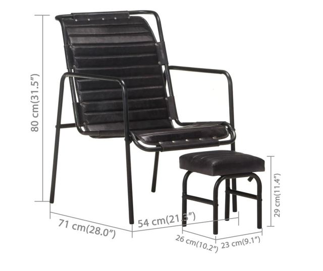 Fotoliu de relaxare cu suport picioare, negru, piele naturala
