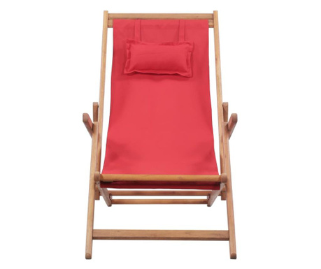 Сгъваем плажен стол, текстил и дървена рамка, червен
