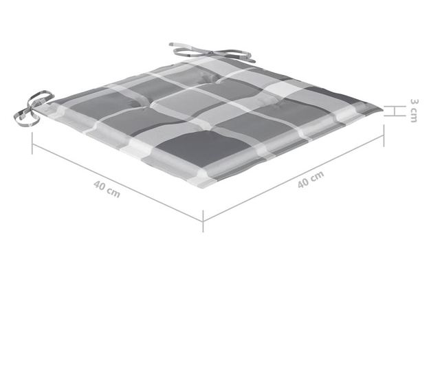 Градински столове, сиви карирани възглавници, 4 бр., Масивно дърво тиково дърво
