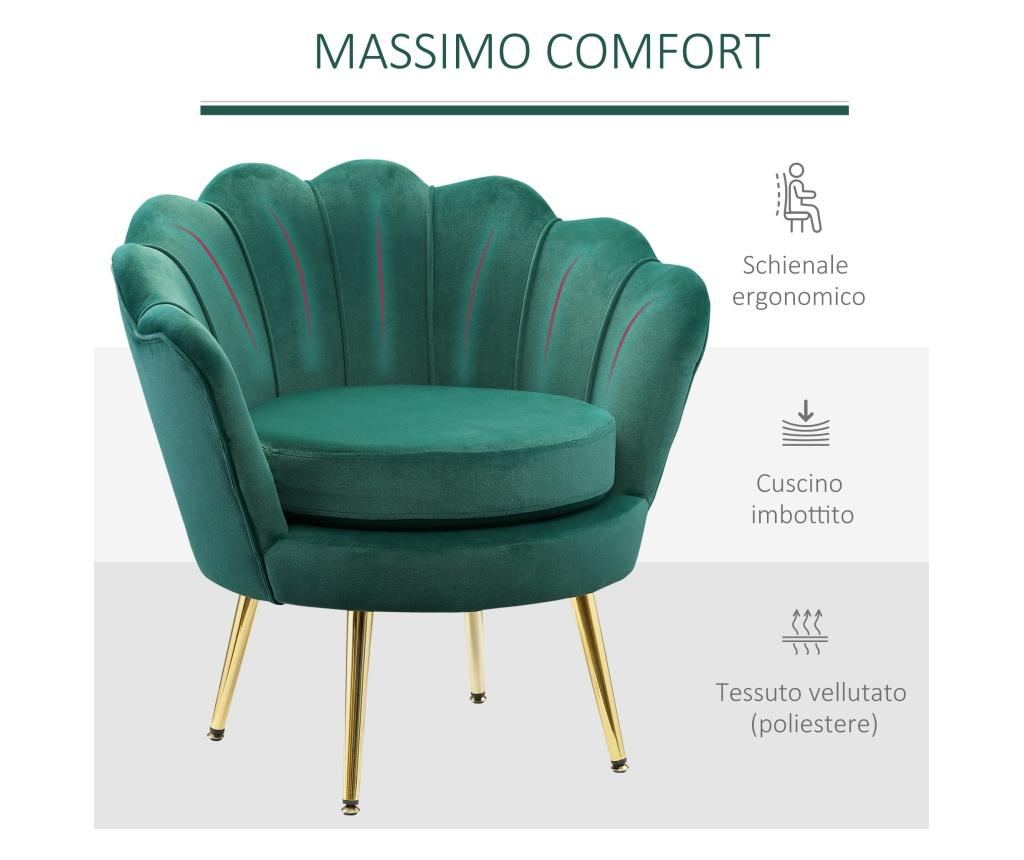 HOMCOM Vintage Fotel Zöld Bársony Dizájnnal, Hálószoba Nappali Szék - 5