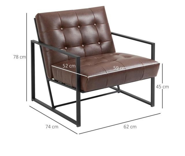 HOMCOM Fotoliu Design Stil Industrial Capitonat si Matlasat din Metal si PU