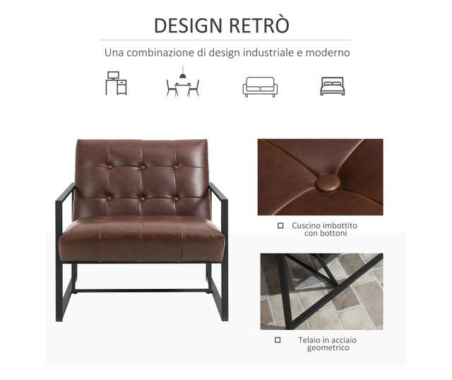 HOMCOM Fotoliu Design Stil Industrial Capitonat si Matlasat din Metal si PU