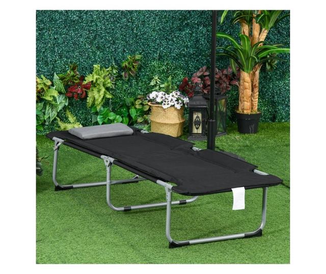 Outsunny Pat de Campanie Pliabil si Captusit Pat de Camping Negru - Vivre