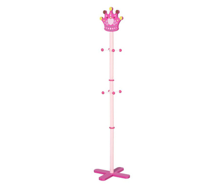 HOMCOM Suport pentru haine pentru copii design coroana baza forma X 8 carlige roz
