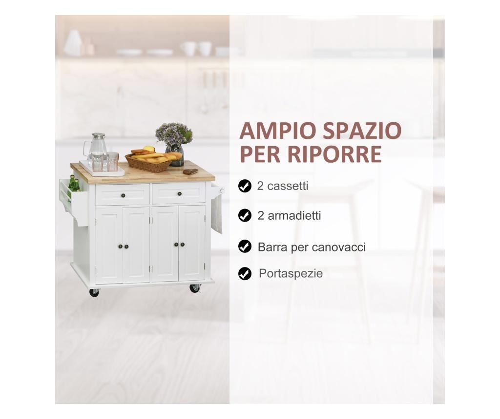 HOMCOM Carucior de bucatarie cu sertare dulapuri cu condimente si 4 roti din lemn - 4