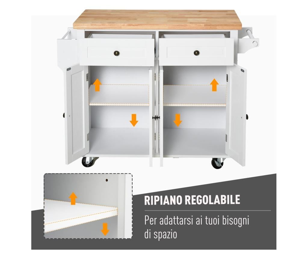 HOMCOM Carucior de bucatarie cu sertare dulapuri cu condimente si 4 roti din lemn - 5