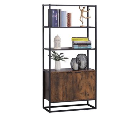 Raft pentru Cărți în Stil Vintage cu 3 Rafturi, 1 Dulap din Lemn și Cadru din Metal,76x33x162.5 cm,Negru