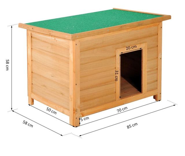 Pawhut Cusca Pentru Caini Impermeabila Pentru Extern Din Lemn De Brad, 85x58x58cm