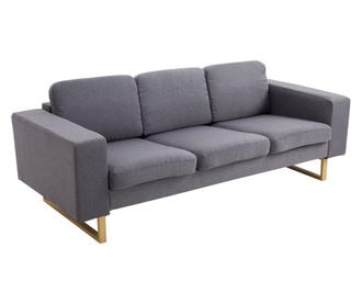 Homcom Canapea In 3 Locuri Cu Perne In Tesatura De Lin Gri Inchis, 200x82x78cm
