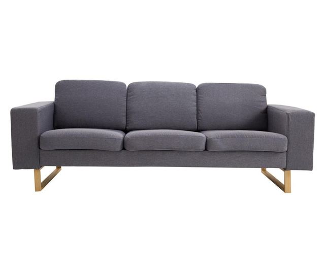 Homcom Canapea In 3 Locuri Cu Perne In Tesatura De Lin Gri Inchis, 200x82x78cm
