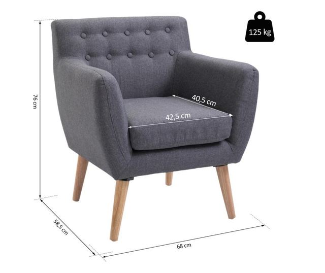 Homcom Scaun Fotoliu De Design Dormitor Salon Moderna Gri