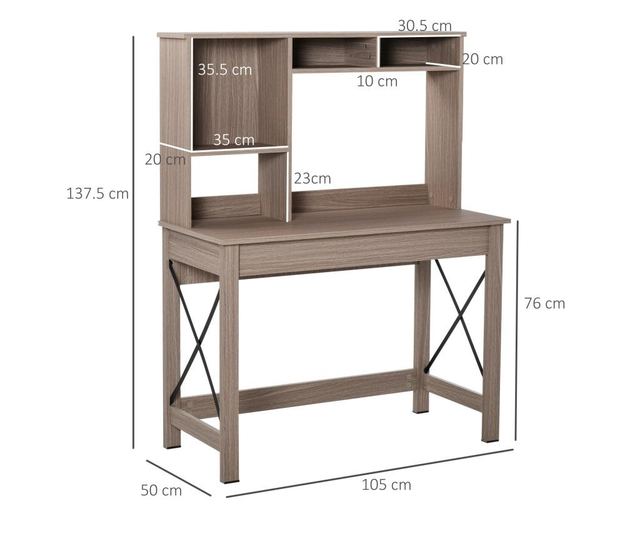 HOMCOM Wooden Desk with Bookshelf for Room